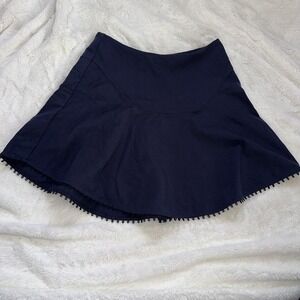 Finders Skirt Large Navy Blue A-Line‎ Skater Mini Pom Pom Hem Exposed Zip